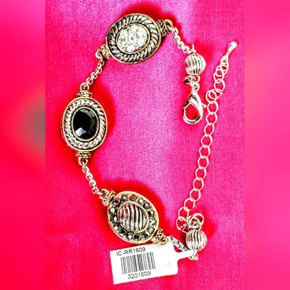 NEW WITH TAG BRACELET ADJUSTABLE LENGTH,CUBIC ZIRCONIA ANTIQUE FINISH,1.5" WIDTH